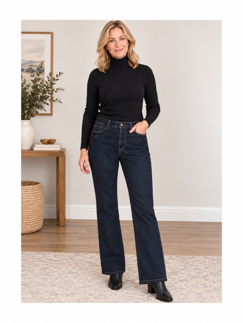 Lauren Jeans Co. Ralph Lauren Embroidered Dark Indigo Bootcut Jeans, Size 10